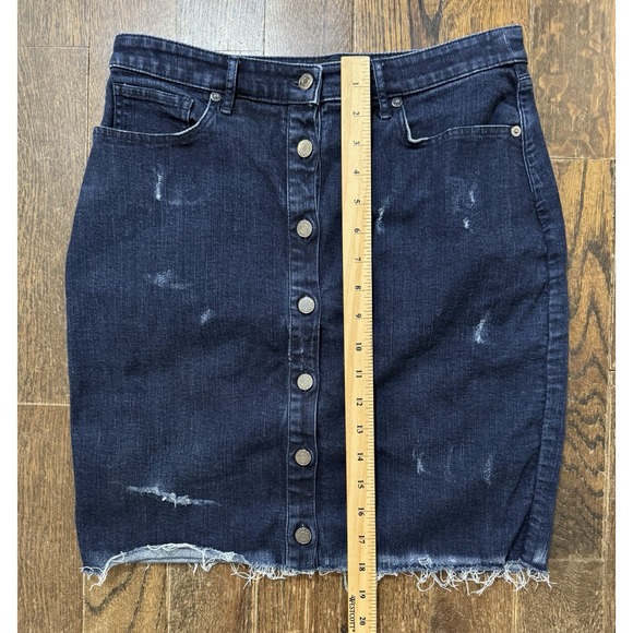 Banana Republic Jean Skirt Sz 4 (W29xL18) Button Down Pencil Blue Denim Raw Hem - Picture 4 of 6